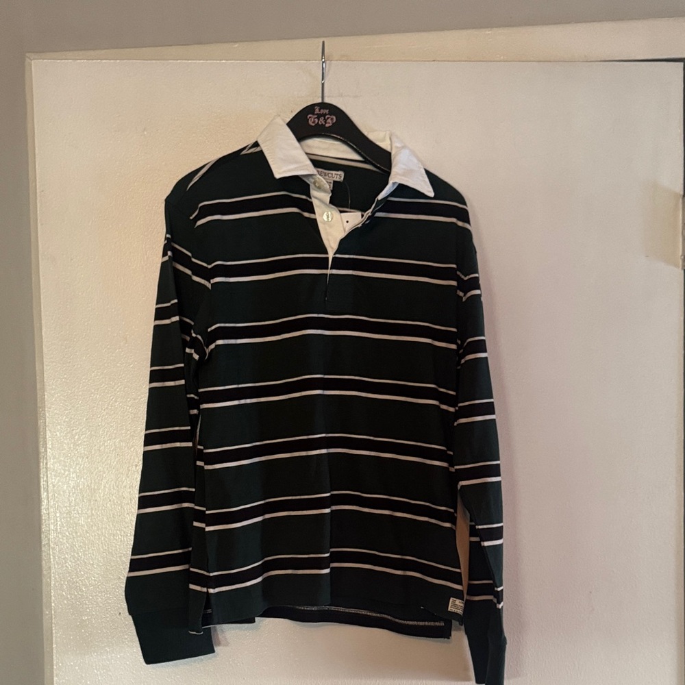 Crewcuts Black and White Striped Long Sleeve Polo